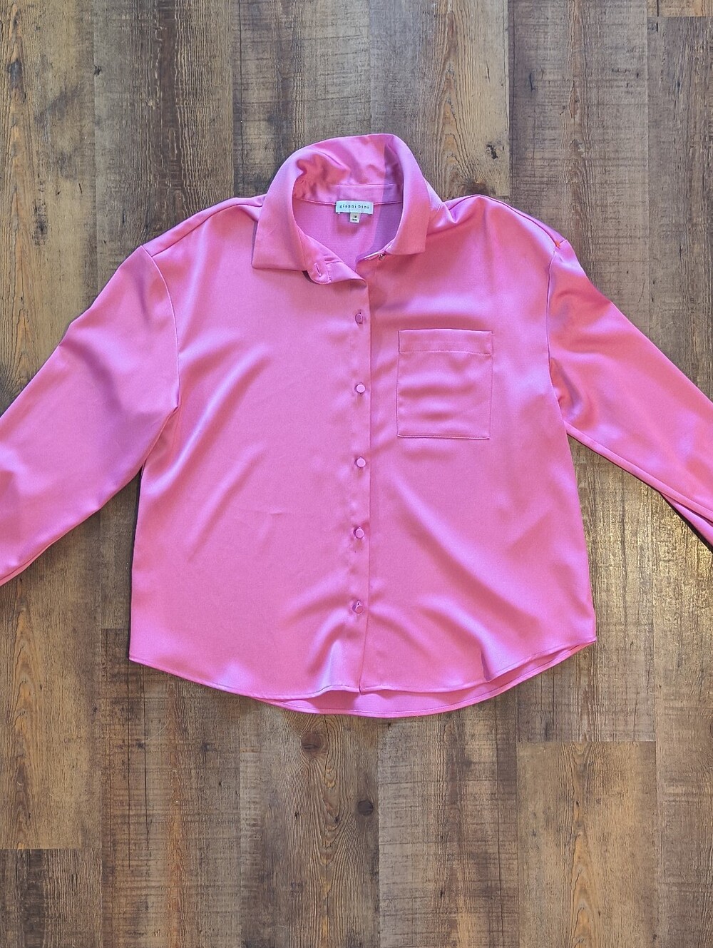Gianni Bini Hot Pink Button-Down Collared Long Sleeved Blouse Office Night Out